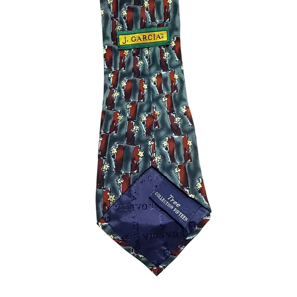 J. Garcia Mens Silk Tie‎ Collection Fifteen Tree Abstract Floral Blue Red Silk
